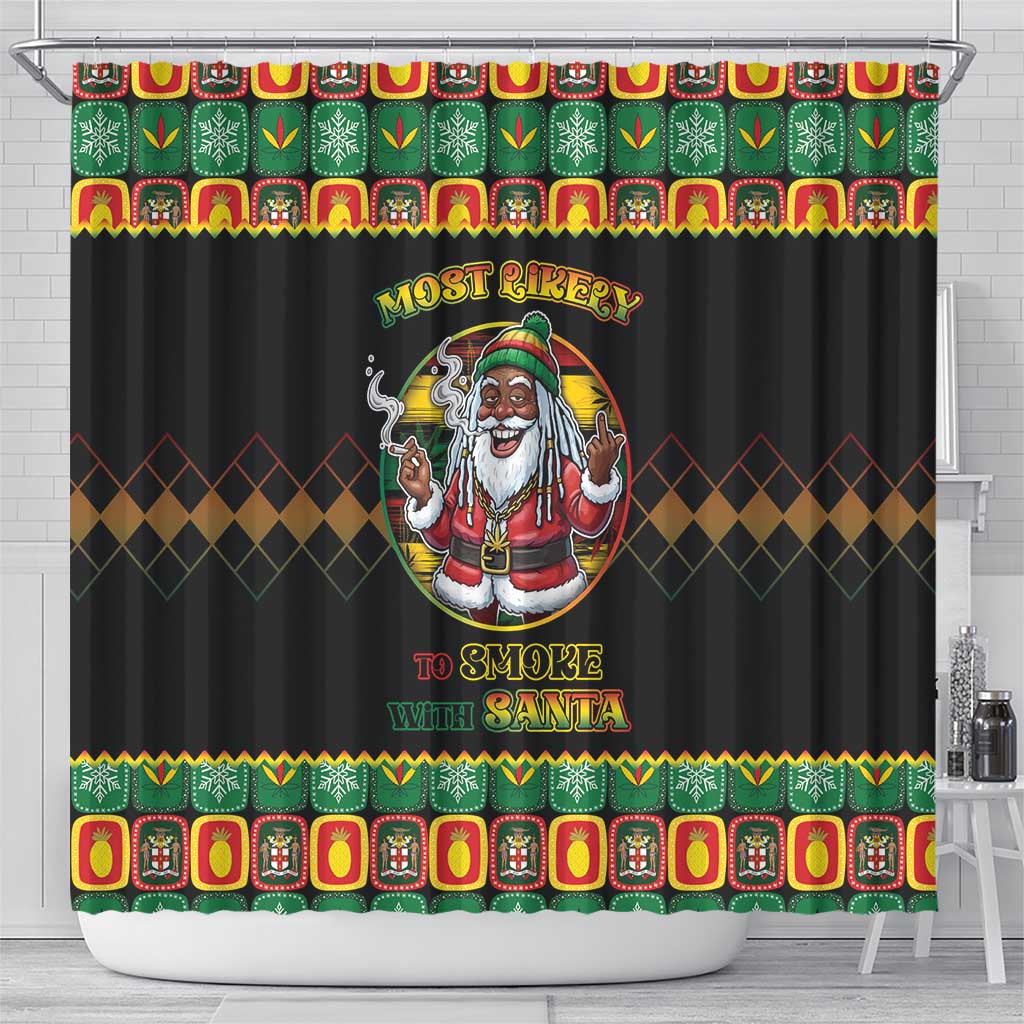 Jamaica Christmas Shower Curtain Most Likely To Smoke With Santa - Wonder Print Shop
