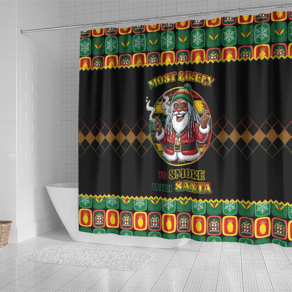 Jamaica Christmas Shower Curtain Most Likely To Smoke With Santa - Wonder Print Shop