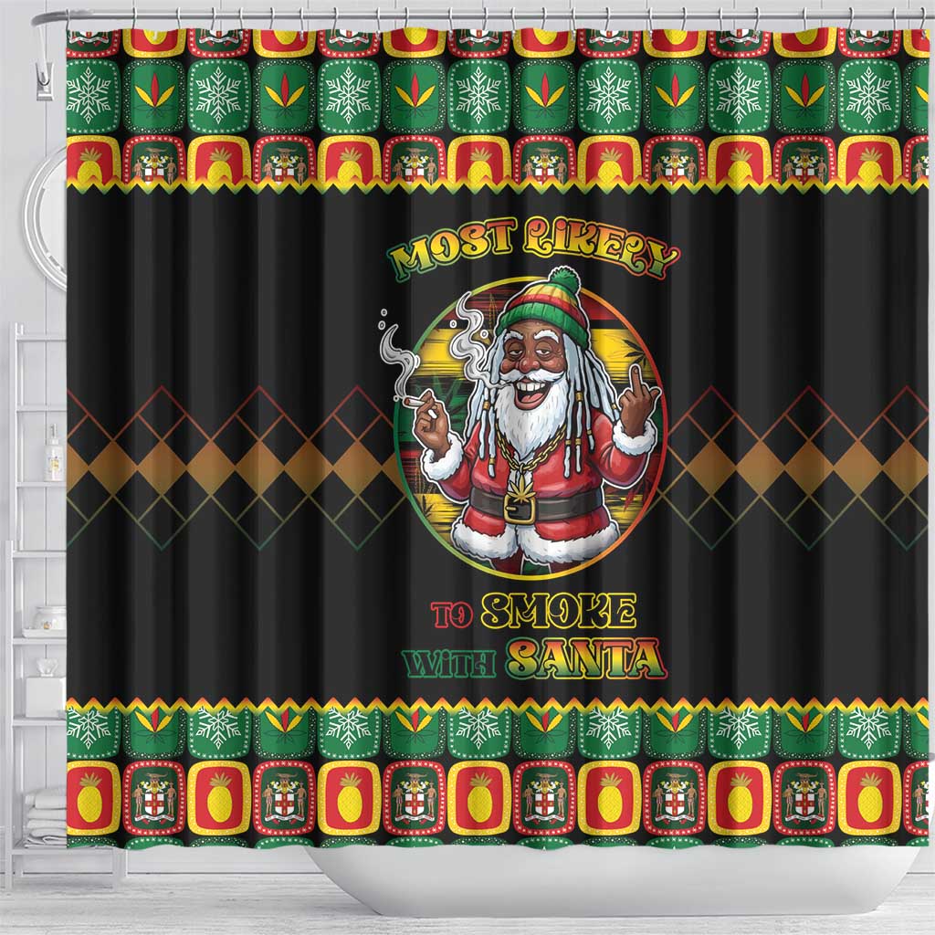 Jamaica Christmas Shower Curtain Most Likely To Smoke With Santa - Wonder Print Shop