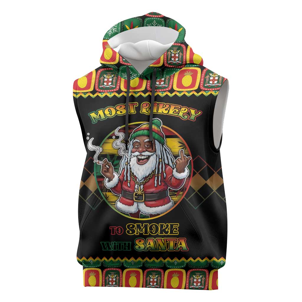 Jamaica Christmas Sleeveless Hoodie Most Likely To Smoke With Santa - Wonder Print Shop