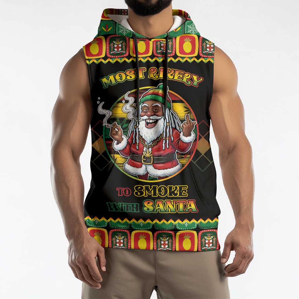 Jamaica Christmas Sleeveless Hoodie Most Likely To Smoke With Santa - Wonder Print Shop