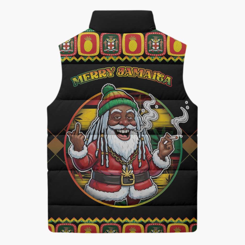 Jamaica Christmas Sleeveless Puffer Jacket Most Likely To Smoke With Santa - Wonder Print Shop