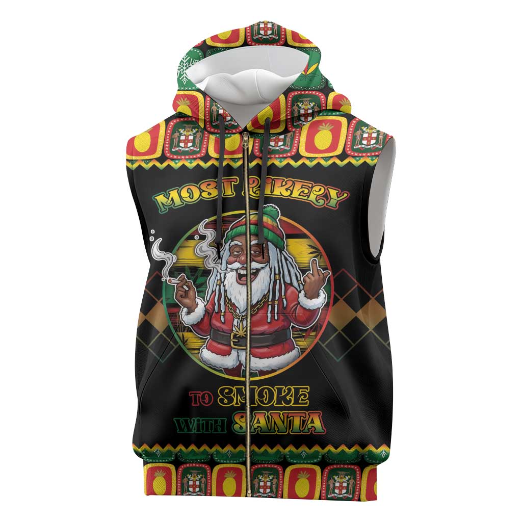 Jamaica Christmas Sleeveless Zip Hoodie Most Likely To Smoke With Santa - Wonder Print Shop