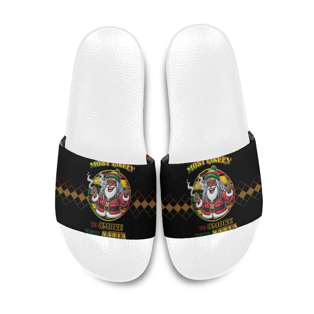 Jamaica Christmas Slide Sandals Most Likely To Smoke With Santa - Wonder Print Shop
