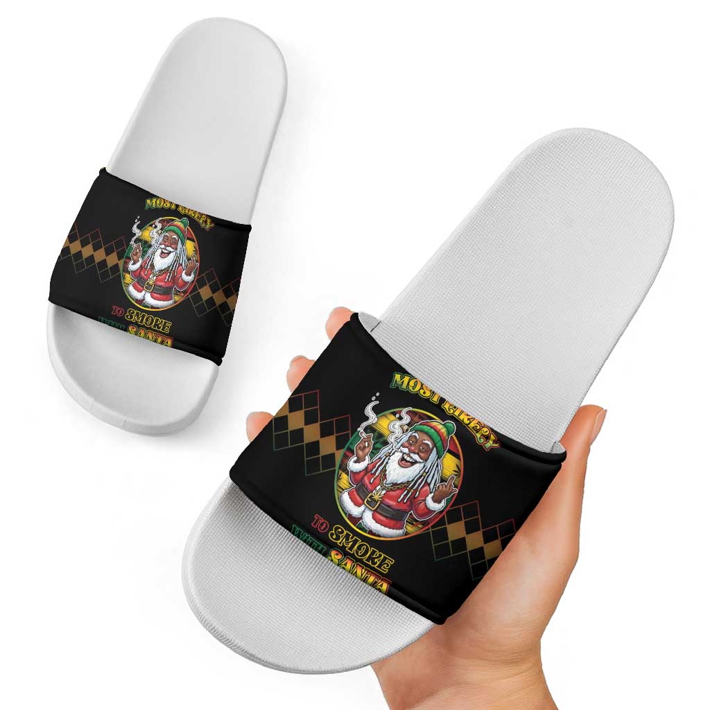 Jamaica Christmas Slide Sandals Most Likely To Smoke With Santa - Wonder Print Shop