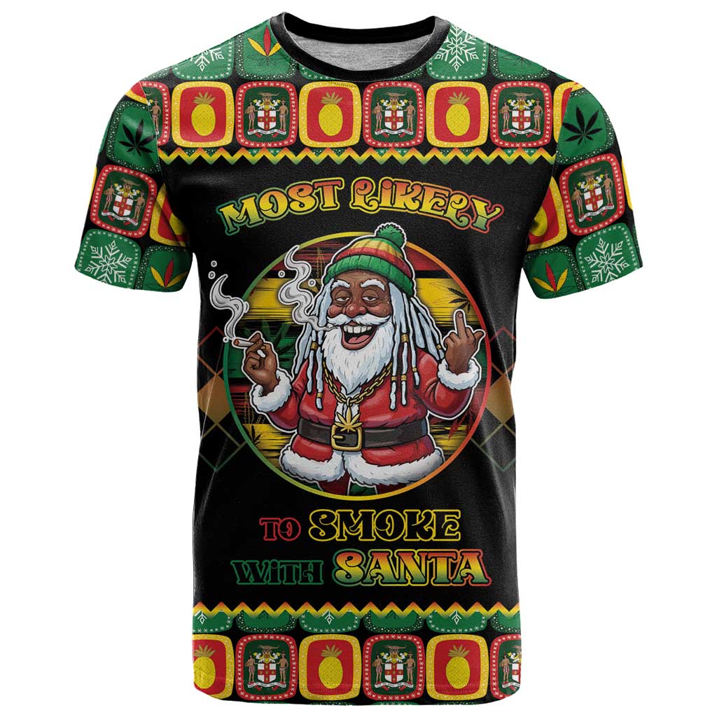 Jamaica Christmas T Shirt Most Likely To Smoke With Santa - Wonder Print Shop