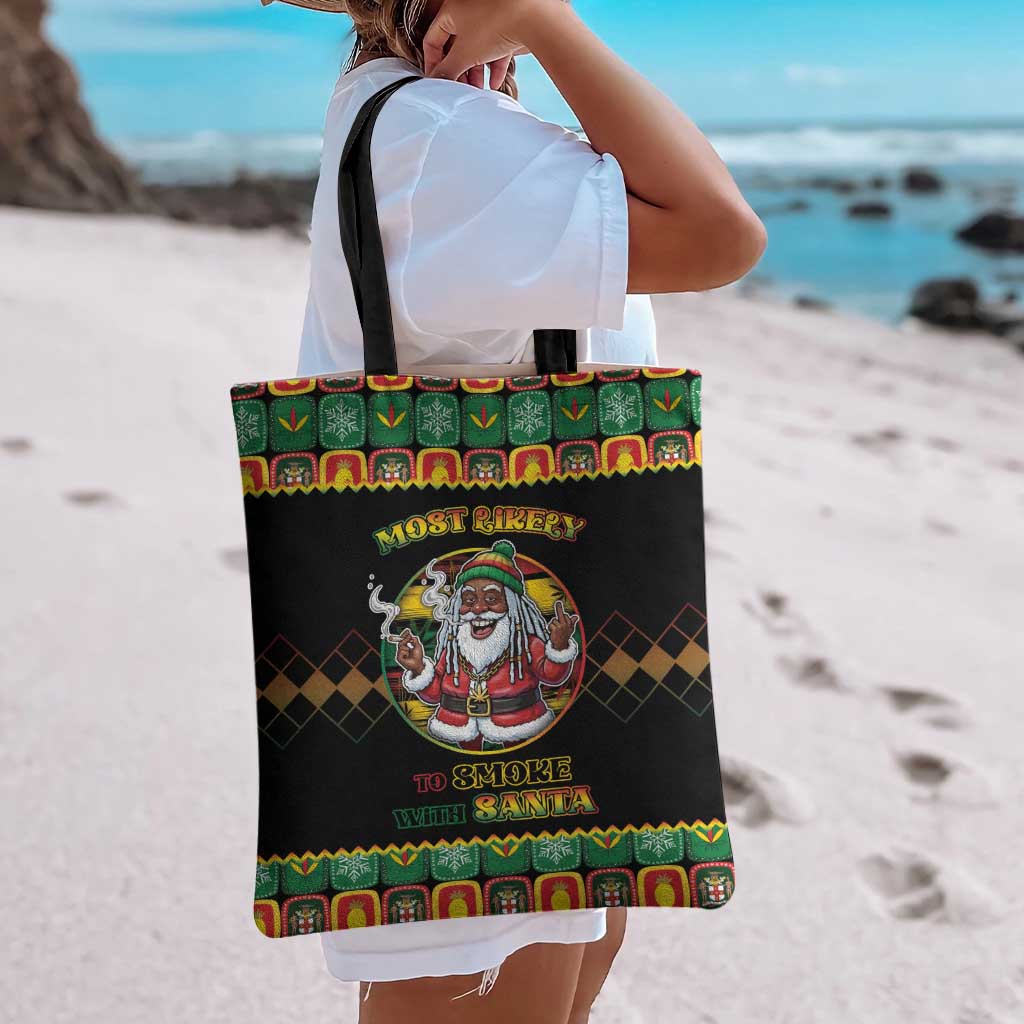 Jamaica Christmas Tote Bag Most Likely To Smoke With Santa - Wonder Print Shop