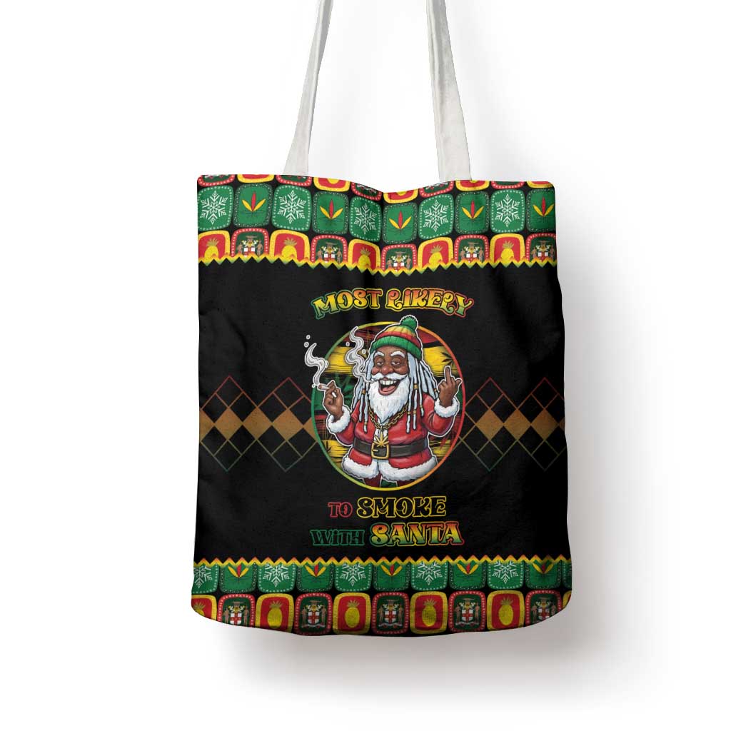 Jamaica Christmas Tote Bag Most Likely To Smoke With Santa - Wonder Print Shop