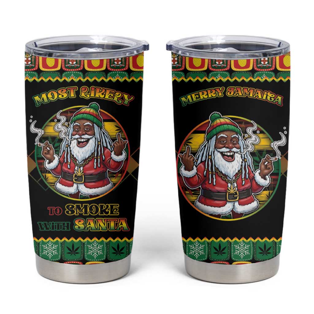 Jamaica Christmas Tumbler Cup Most Likely To Smoke With Santa - Wonder Print Shop