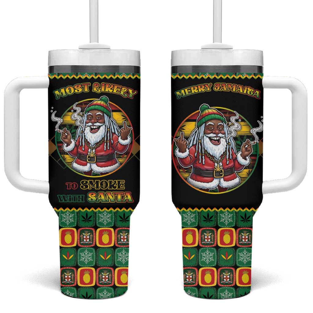 Jamaica Christmas Tumbler With Handle Most Likely To Smoke With Santa - Wonder Print Shop