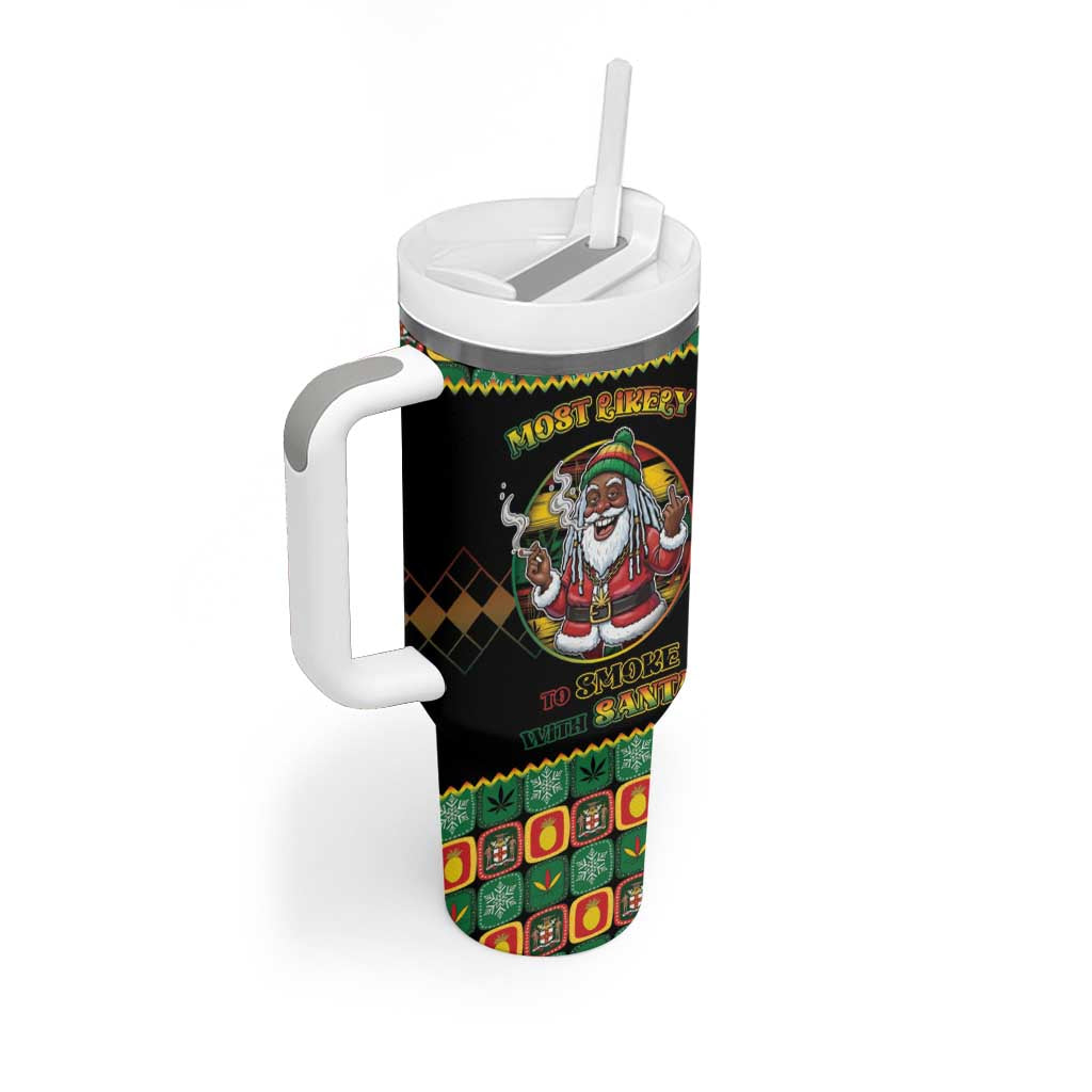Jamaica Christmas Tumbler With Handle Most Likely To Smoke With Santa - Wonder Print Shop