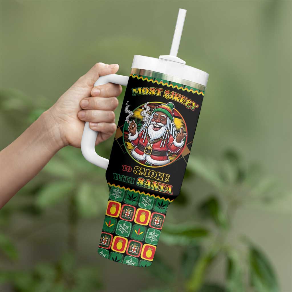 Jamaica Christmas Tumbler With Handle Most Likely To Smoke With Santa - Wonder Print Shop