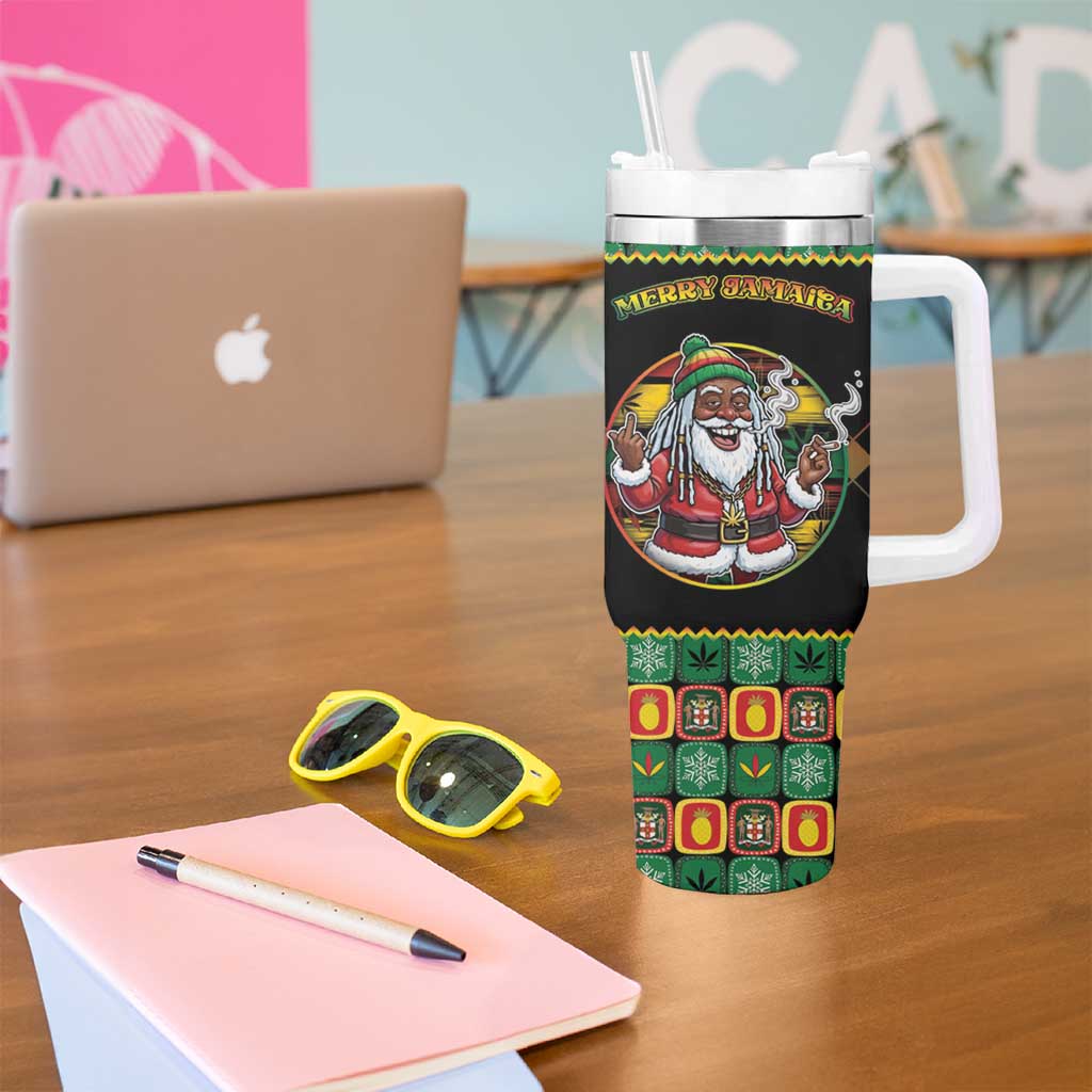 Jamaica Christmas Tumbler With Handle Most Likely To Smoke With Santa - Wonder Print Shop