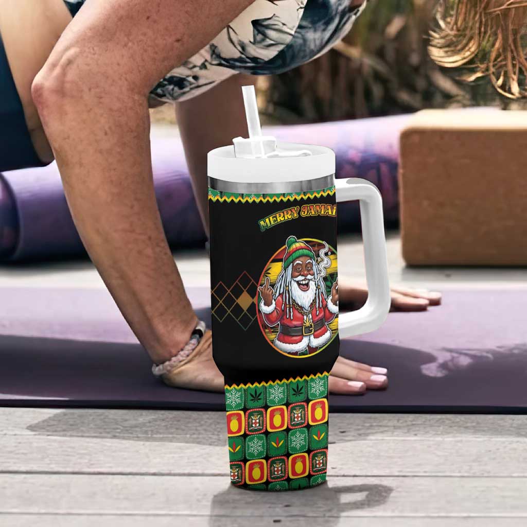 Jamaica Christmas Tumbler With Handle Most Likely To Smoke With Santa - Wonder Print Shop