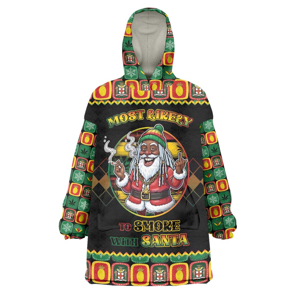 Jamaica Christmas Wearable Blanket Hoodie Most Likely To Smoke With Santa - Wonder Print Shop