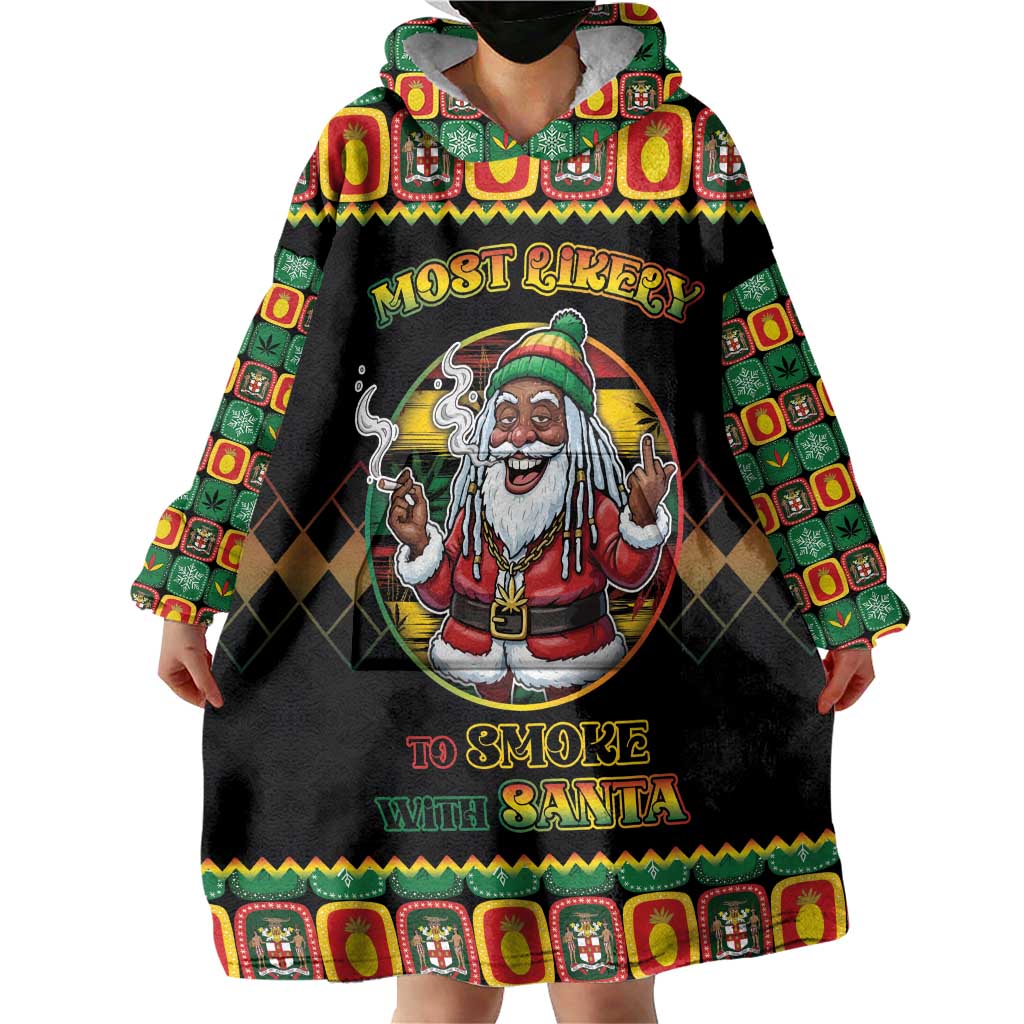 Jamaica Christmas Wearable Blanket Hoodie Most Likely To Smoke With Santa - Wonder Print Shop