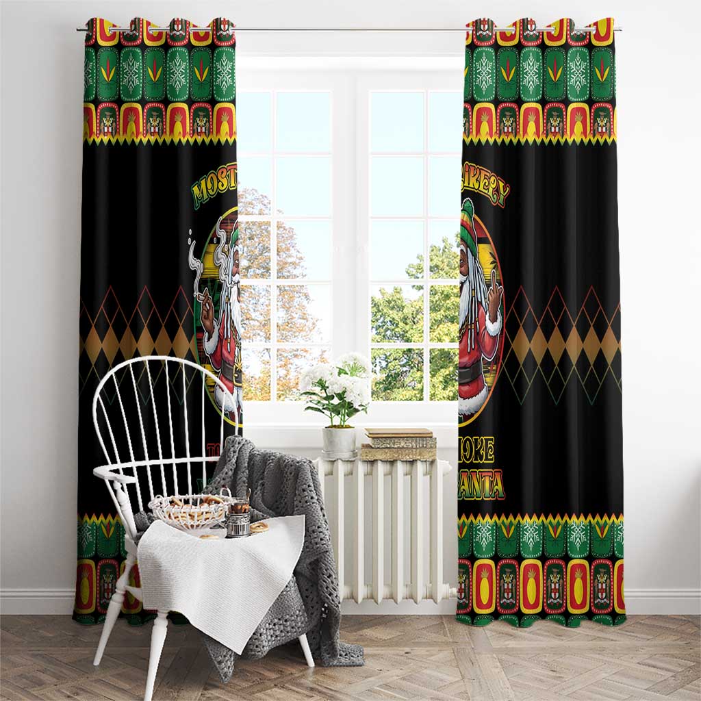 Jamaica Christmas Window Curtain Most Likely To Smoke With Santa - Wonder Print Shop