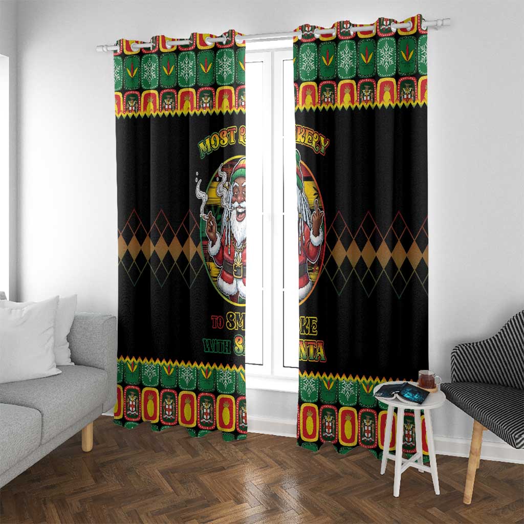Jamaica Christmas Window Curtain Most Likely To Smoke With Santa - Wonder Print Shop