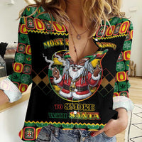 Jamaica Christmas Women Casual Shirt Most Likely To Smoke With Santa - Wonder Print Shop