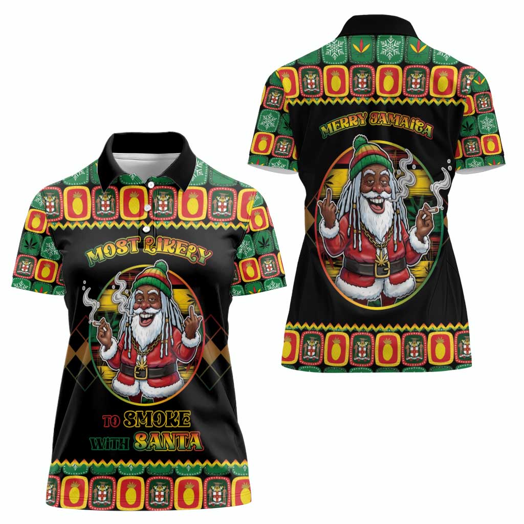 Jamaica Christmas Women Polo Shirt Most Likely To Smoke With Santa - Wonder Print Shop
