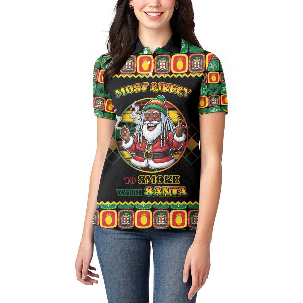 Jamaica Christmas Women Polo Shirt Most Likely To Smoke With Santa - Wonder Print Shop
