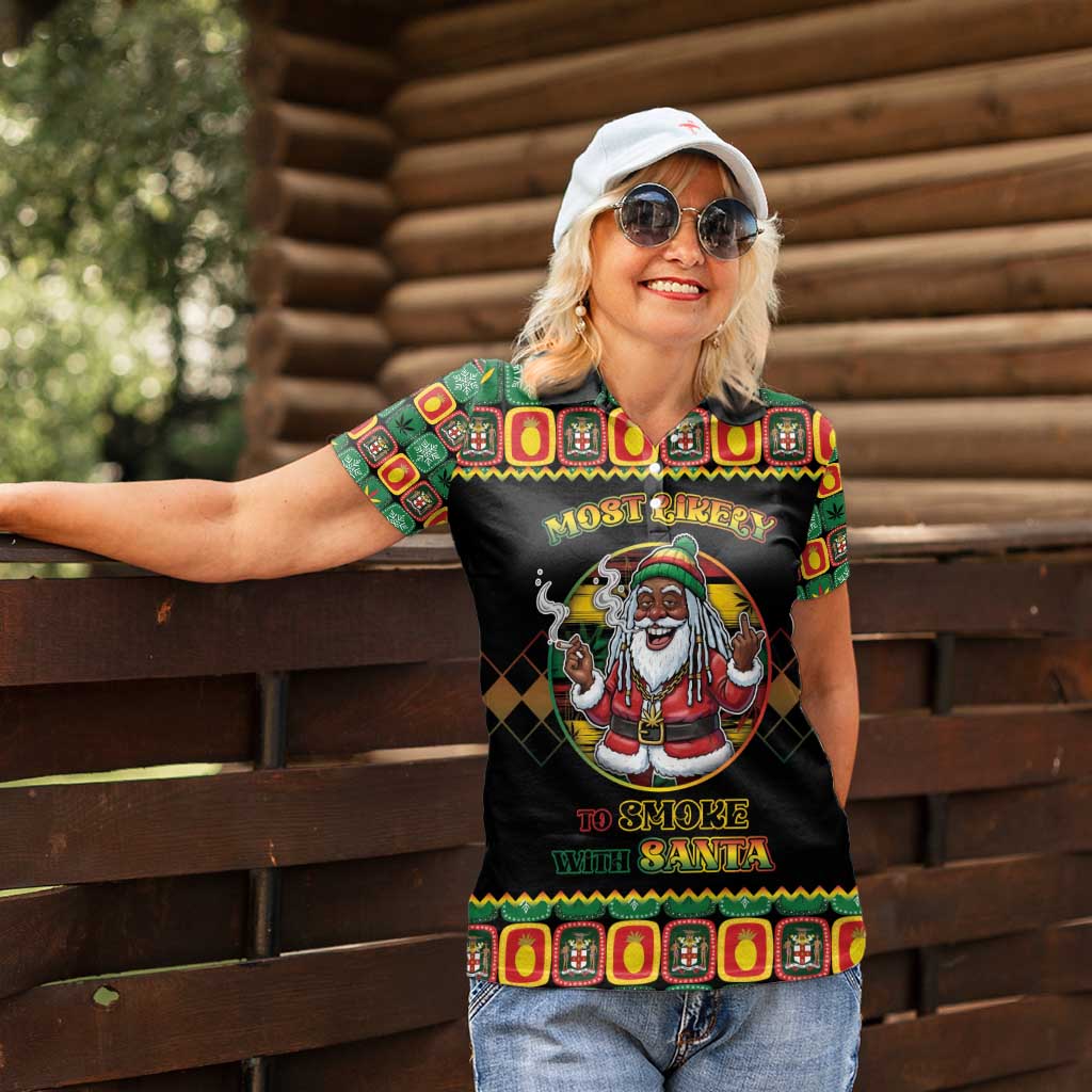 Jamaica Christmas Women Polo Shirt Most Likely To Smoke With Santa - Wonder Print Shop