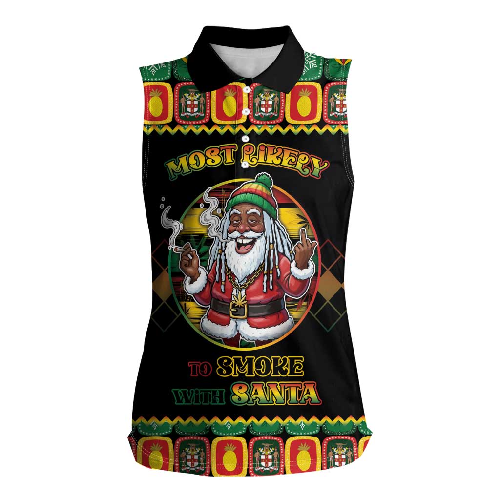Jamaica Christmas Women Sleeveless Polo Shirt Most Likely To Smoke With Santa - Wonder Print Shop