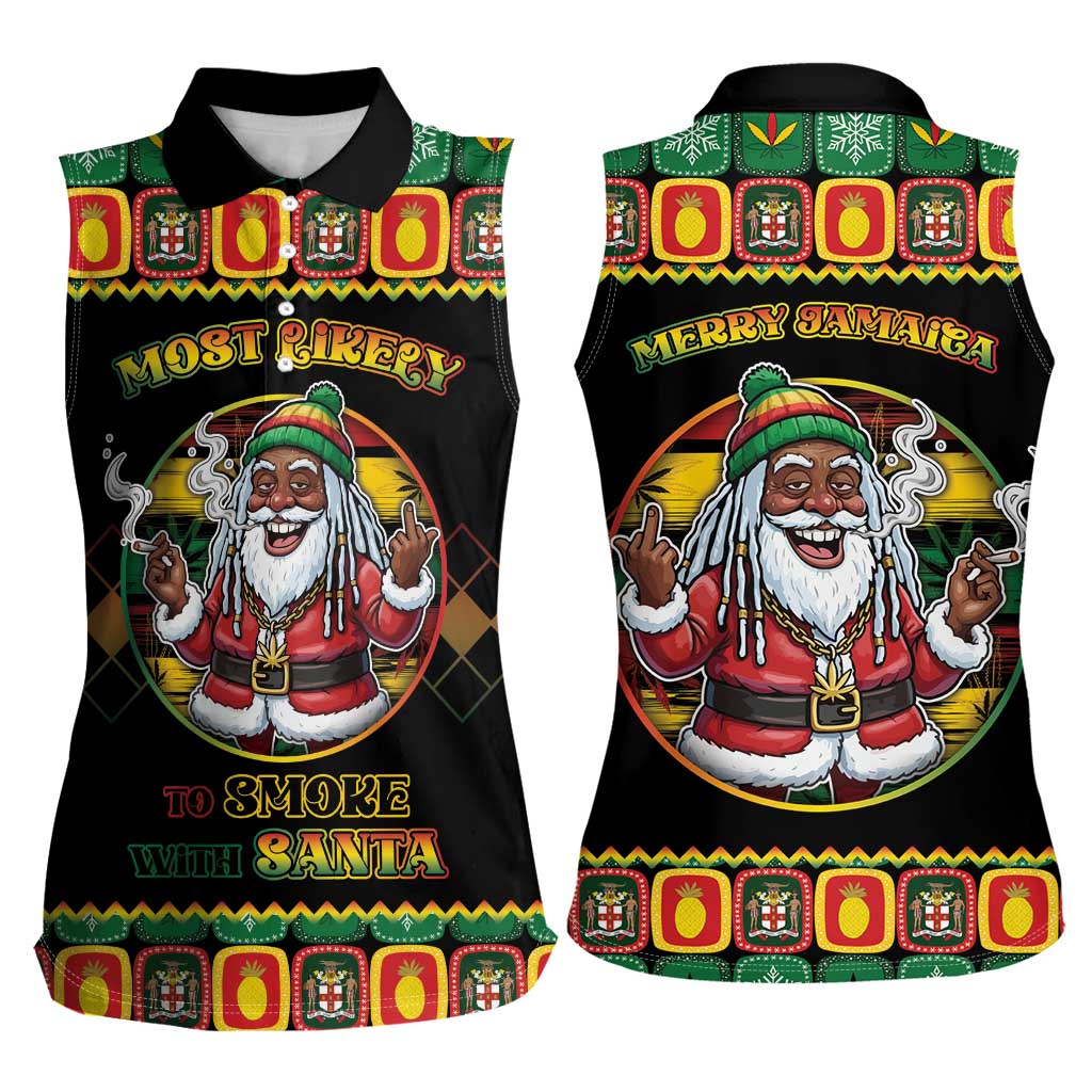 Jamaica Christmas Women Sleeveless Polo Shirt Most Likely To Smoke With Santa - Wonder Print Shop