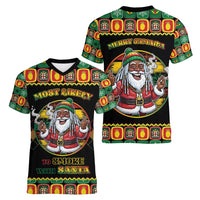 Jamaica Christmas Women V-Neck T-Shirt Most Likely To Smoke With Santa - Wonder Print Shop
