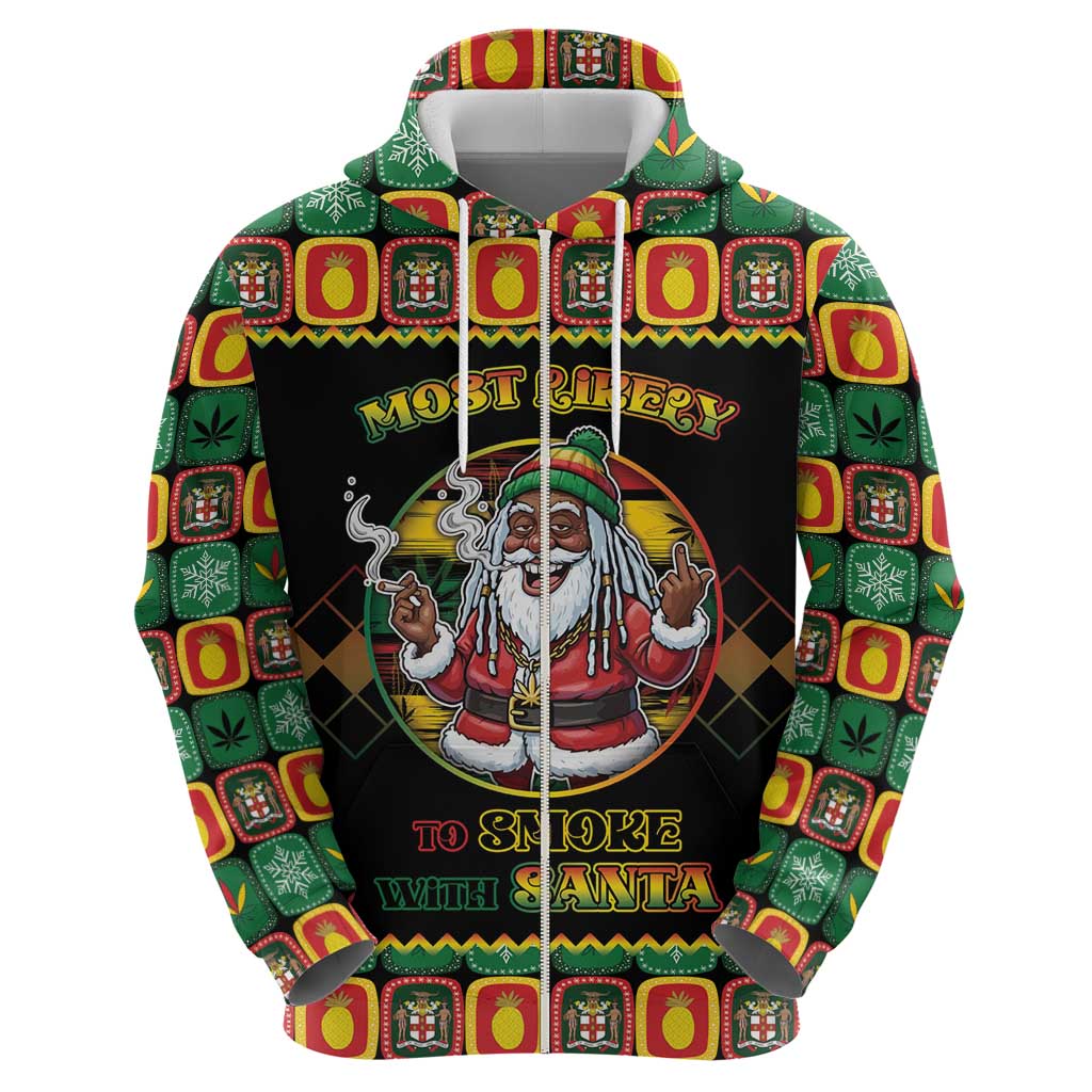 Jamaica Christmas Zip Hoodie Most Likely To Smoke With Santa - Wonder Print Shop