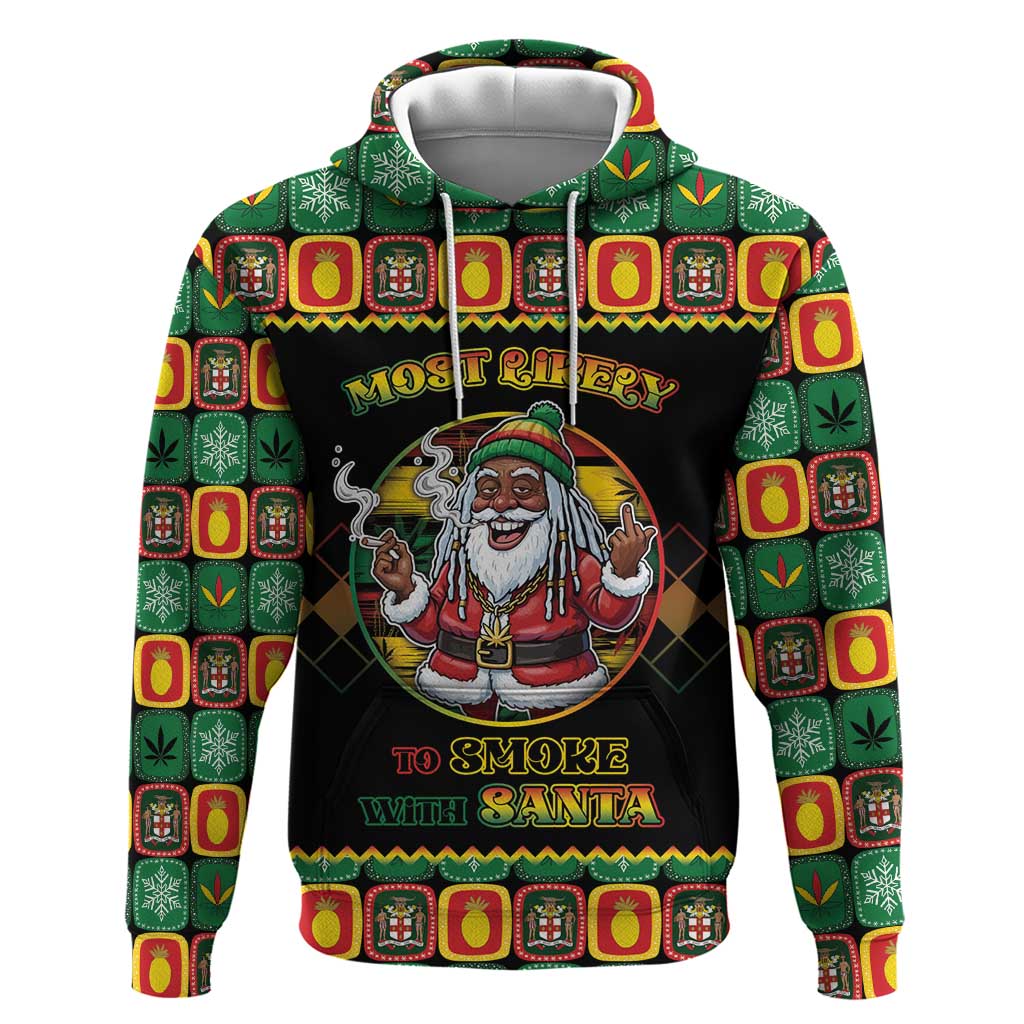 Jamaica Christmas Zip Hoodie Most Likely To Smoke With Santa - Wonder Print Shop
