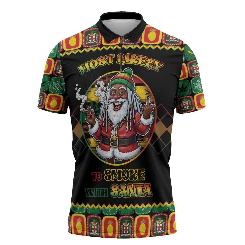 Jamaica Christmas Zipper Polo Shirt Most Likely To Smoke With Santa - Wonder Print Shop