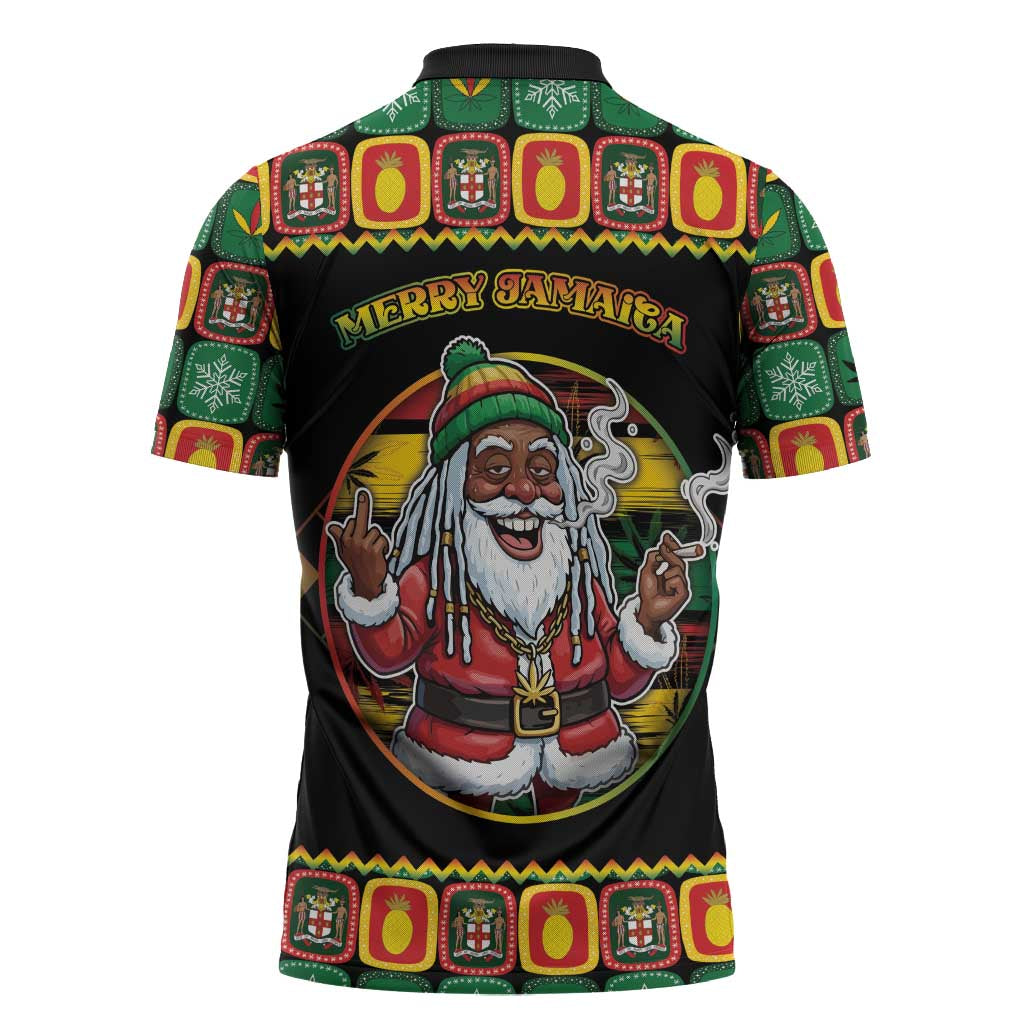 Jamaica Christmas Zipper Polo Shirt Most Likely To Smoke With Santa - Wonder Print Shop