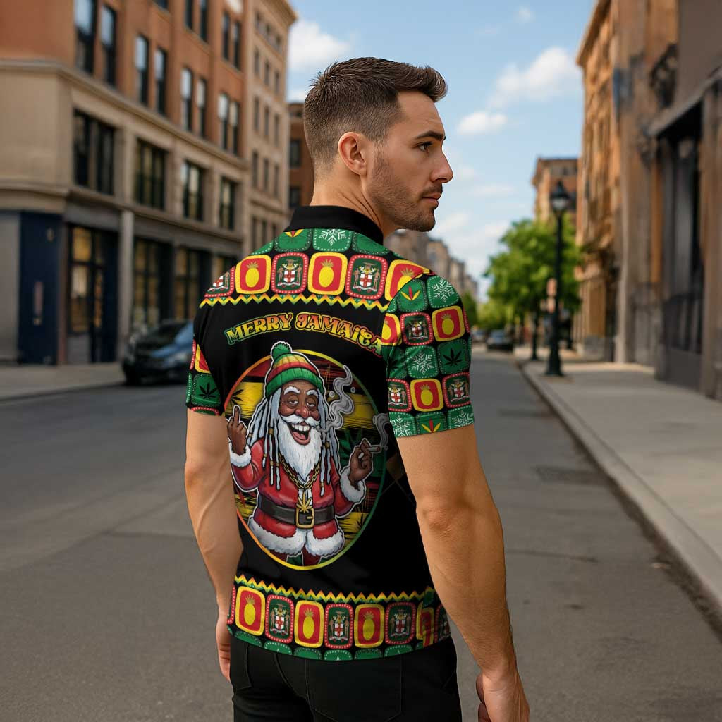 Jamaica Christmas Zipper Polo Shirt Most Likely To Smoke With Santa - Wonder Print Shop