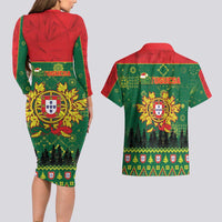 Portugal Christmas Couples Matching Long Sleeve Bodycon Dress and Hawaiian Shirt Funny Galo De Barcelos - Wonder Print Shop
