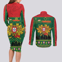 Portugal Christmas Couples Matching Long Sleeve Bodycon Dress and Long Sleeve Button Shirt Funny Galo De Barcelos - Wonder Print Shop