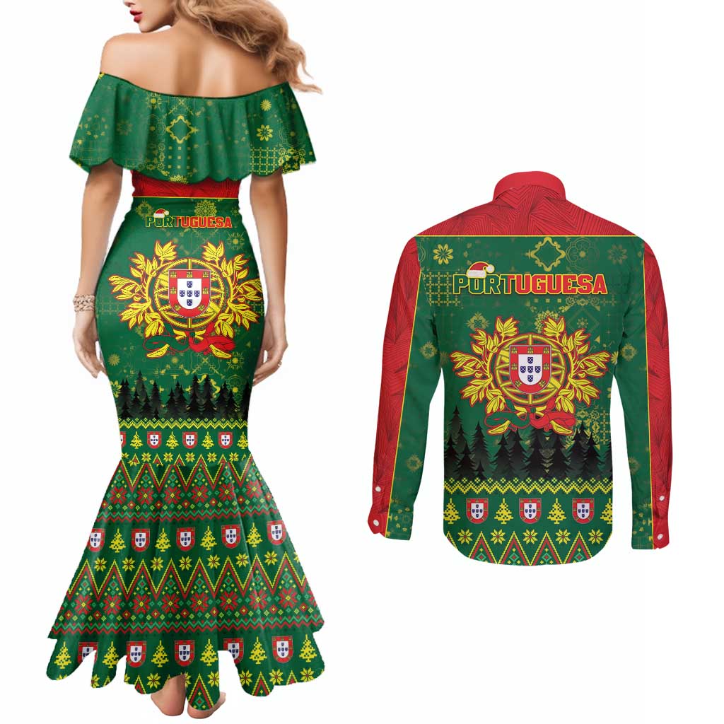 Portugal Christmas Couples Matching Mermaid Dress and Long Sleeve Button Shirt Funny Galo De Barcelos - Wonder Print Shop