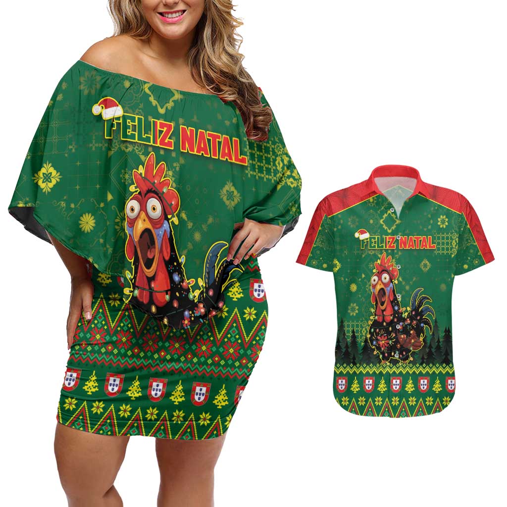 Portugal Christmas Couples Matching Off Shoulder Short Dress and Hawaiian Shirt Funny Galo De Barcelos - Wonder Print Shop