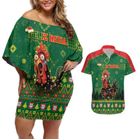 Portugal Christmas Couples Matching Off Shoulder Short Dress and Hawaiian Shirt Funny Galo De Barcelos - Wonder Print Shop