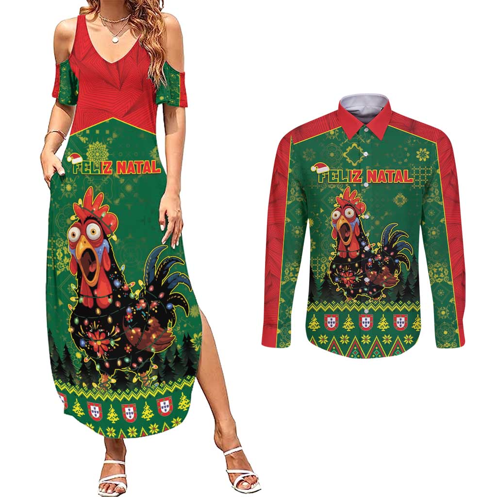 Portugal Christmas Couples Matching Summer Maxi Dress and Long Sleeve Button Shirt Funny Galo De Barcelos - Wonder Print Shop