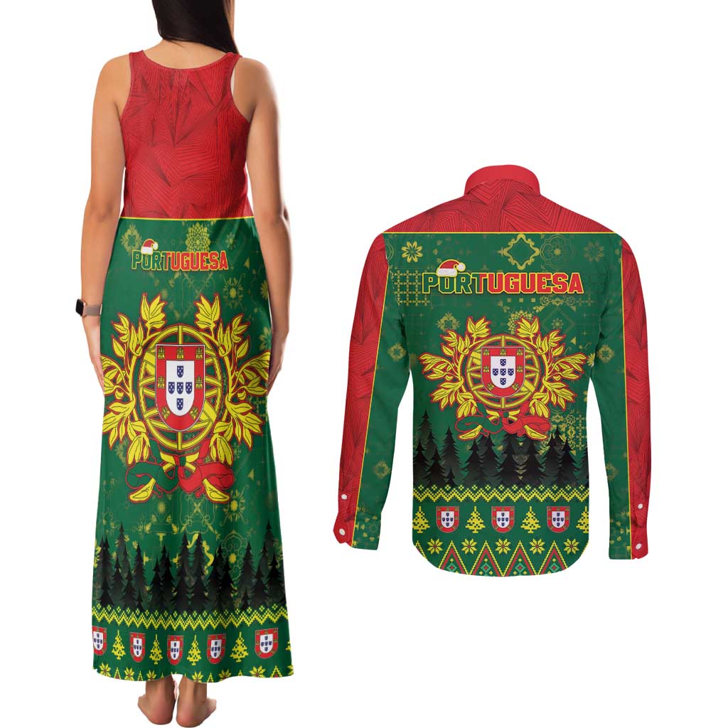 Portugal Christmas Couples Matching Tank Maxi Dress and Long Sleeve Button Shirt Funny Galo De Barcelos - Wonder Print Shop