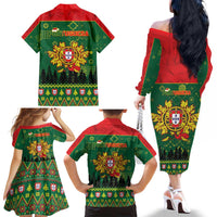 Portugal Christmas Family Matching Off The Shoulder Long Sleeve Dress and Hawaiian Shirt Funny Galo De Barcelos - Wonder Print Shop