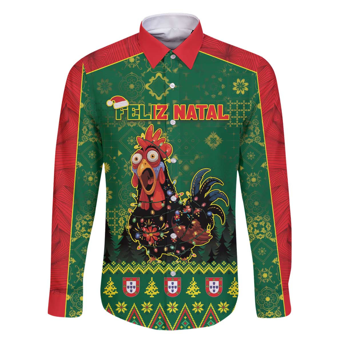 Portugal Christmas Family Matching Off The Shoulder Long Sleeve Dress and Hawaiian Shirt Funny Galo De Barcelos - Wonder Print Shop
