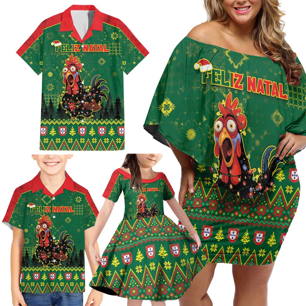 Portugal Christmas Family Matching Off Shoulder Short Dress and Hawaiian Shirt Funny Galo De Barcelos - Wonder Print Shop
