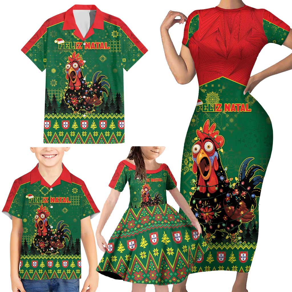 Portugal Christmas Family Matching Short Sleeve Bodycon Dress and Hawaiian Shirt Funny Galo De Barcelos - Wonder Print Shop