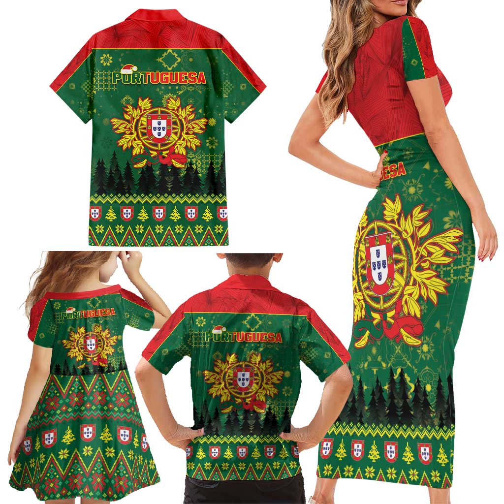 Portugal Christmas Family Matching Short Sleeve Bodycon Dress and Hawaiian Shirt Funny Galo De Barcelos - Wonder Print Shop