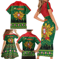 Portugal Christmas Family Matching Short Sleeve Bodycon Dress and Hawaiian Shirt Funny Galo De Barcelos - Wonder Print Shop