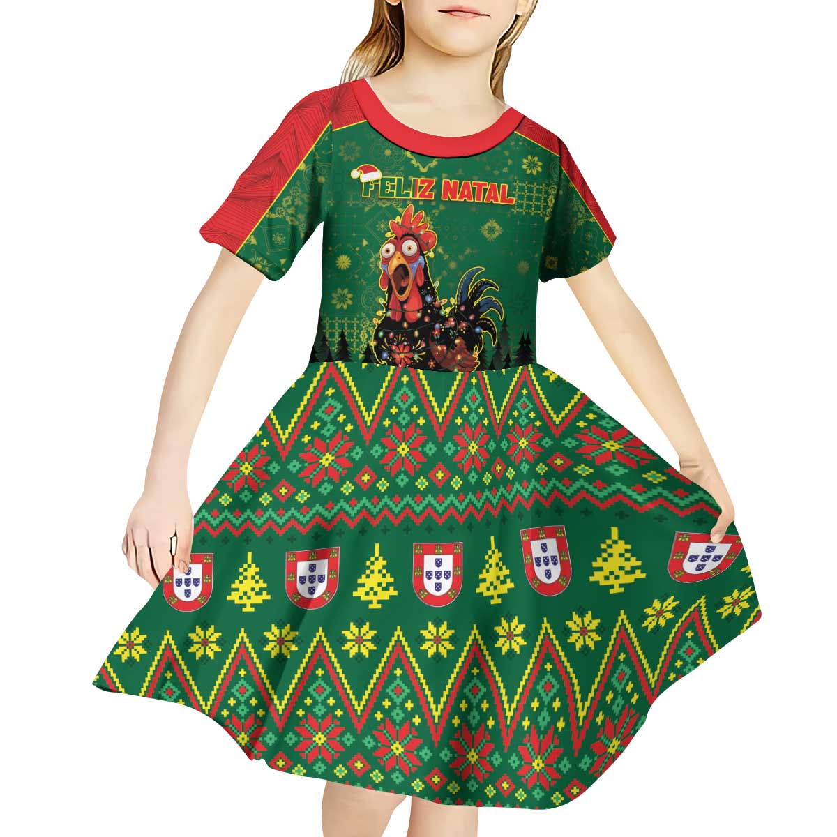 Portugal Christmas Kid Short Sleeve Dress Funny Galo De Barcelos - Wonder Print Shop