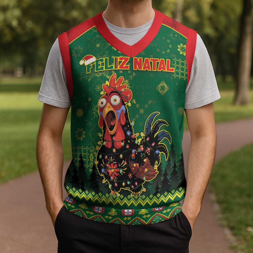 Portugal Christmas Knitted V-Neck Vest Funny Galo De Barcelos - Wonder Print Shop