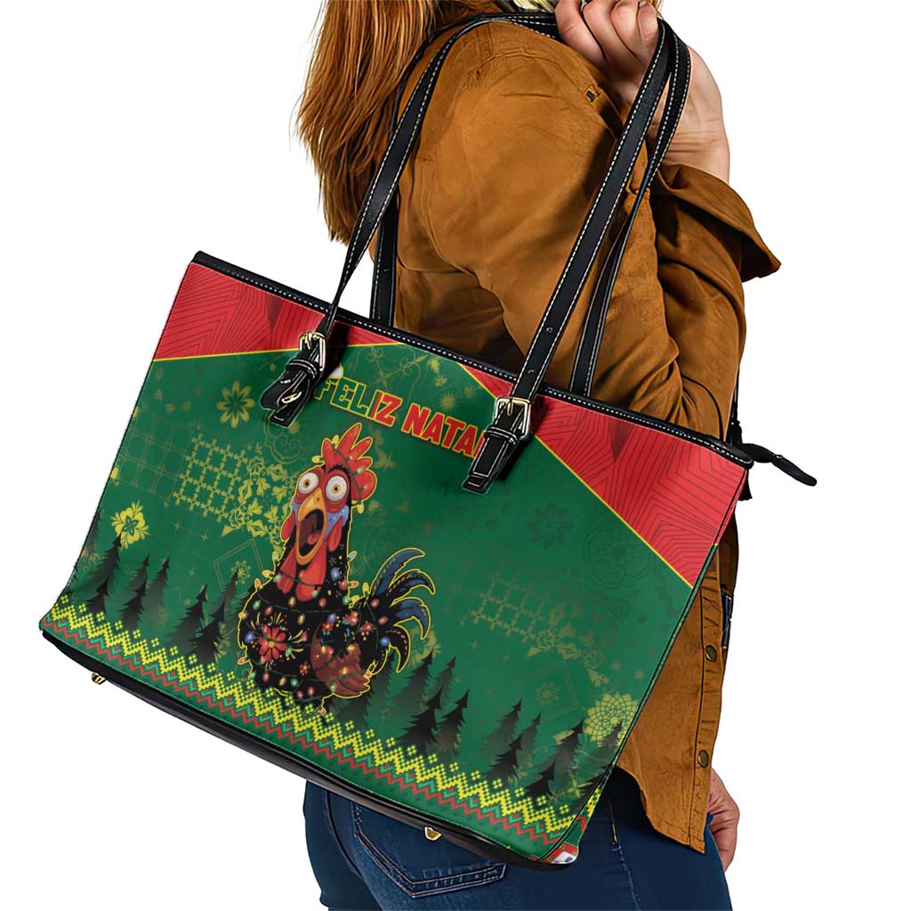 Portugal Christmas Leather Tote Bag Funny Galo De Barcelos - Wonder Print Shop